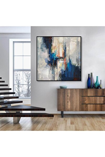 TabloLife Tablolife Blue Fault - Yağlı Boya Dokulu Tablo 80x80,çerçeve;gold