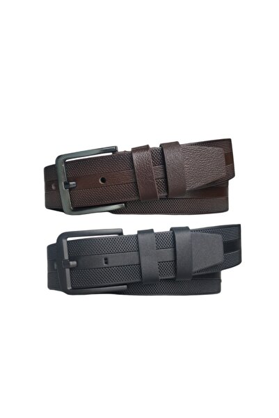 Kar-Pa 100% Genuine Leather Set of 2 Patterned Jeans Belt 4.5cm: Black-brown