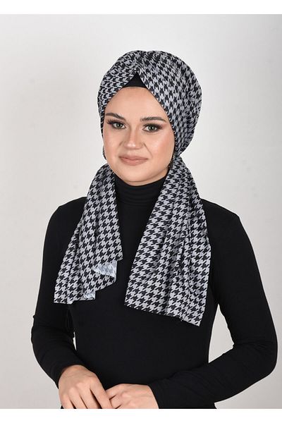 OykumBone Black-white Patterned Sandy Fabric Lycra Ready Shawl-scarf-bone