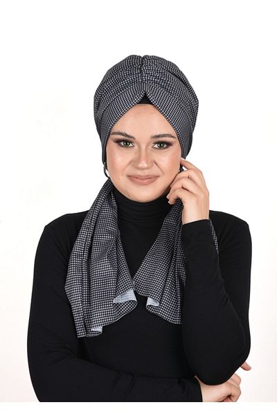 OykumBone Black-white Patterned Sandy Fabric Lycra Ready Shawl-scarf-bone