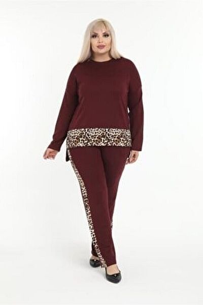ZTO Plus Size Lycra Leopard Detail Tracksuit Set