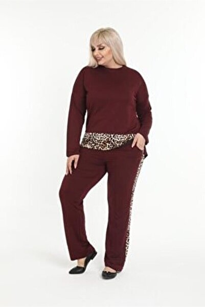ZTO Plus Size Lycra Leopard Detail Tracksuit Set