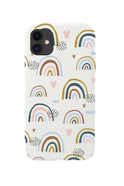 butikcase حافظة هاتف آيفون 11 بيضاء بتصميم قوس قزح ناعم