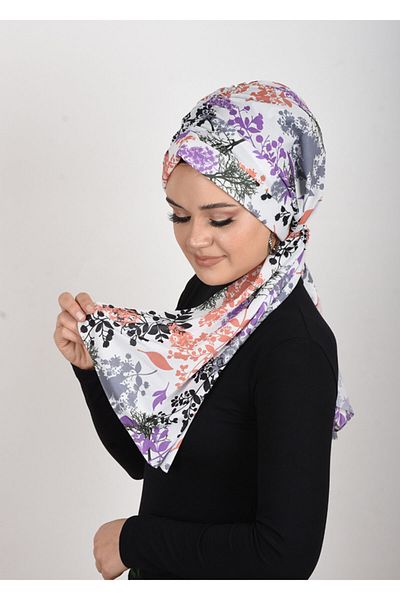 OykumBone White Colorful Floral Patterned Sandy Fabric Lycra Ready Shawl-scarf-bone