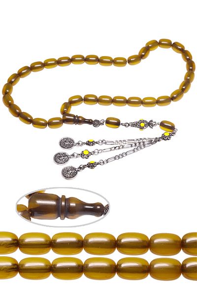 Tesbih Atölyesi Certified Yellow Color Capsule Ottoman Simulation Stick Squeezed Amber Prayer Beads