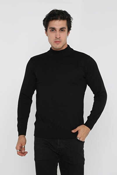 KMKkombin Ανδρικό ειδικό μάλλινο μισό ψαρά μονόχρωμο πουλόβερ με μισό λαιμό