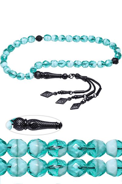 Tesbih Atölyesi Certified Black Nickel Faceted Natural Blue Quartz Stone Prayer Beads