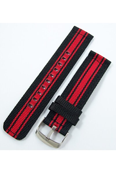 Ezgi Elektronik Kumaş Perlon Siyah Kırmızı 22mm Spor Saat Kordonu Kayışı Nato