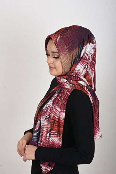 OykumBone Red Ethnic Patterned Plseli Lycra Ready Shawl-scarf