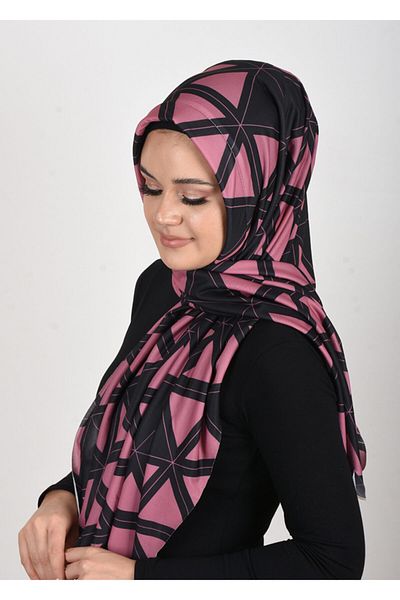 OykumBone Pink Geometric Patterned Plseli Lycra Ready Shawl-scarf