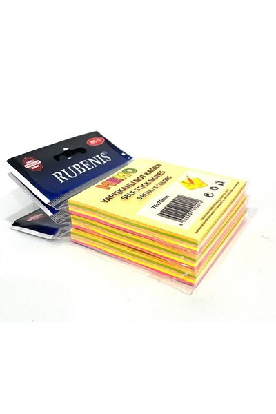 Rubenis Adhesive Note Paper 76*76 Mm 80 Sheets 5 Different Colors Set of 3
