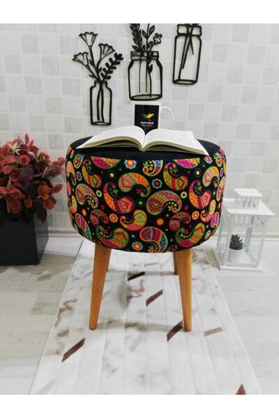 PufyHome Inka Rüya Çok Amaçlı Dolğal Gürgen Ayak Dekoratif Puf Koltuk Sandalye