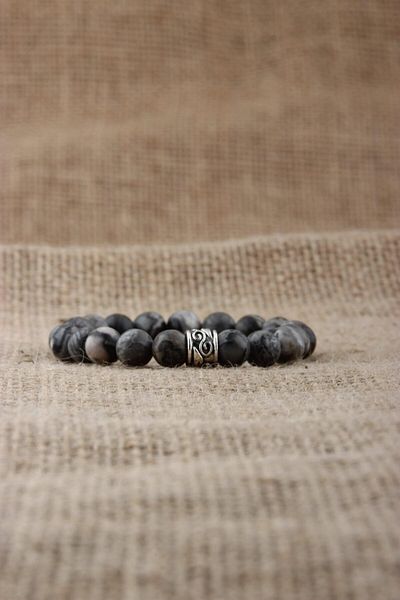 Deniz Doğaltaş Roller Certified Grey Jasper (Stones) Natural Stone Bracelet 8 mm