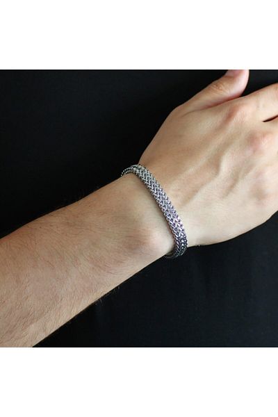 Tesbihane Double Row Silver Color Steel Men's Spiga Bracelet