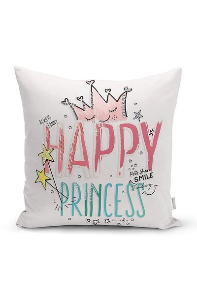 Realhomes Husă de pernă modernă, imprimată digitală, text cu model Happy Princess
