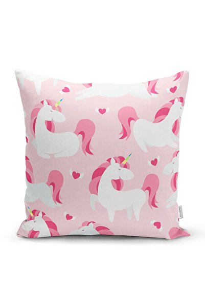 Realhomes Pernă modernă roz cu motiv unicorn - husă de pernă cu imprimare dig...