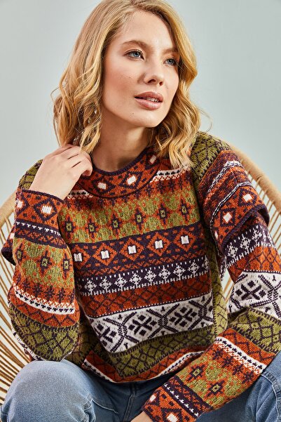 Bianco Lucci Γυναικείο πλεκτό πουλόβερ με πολλά σχέδια με μανίκια