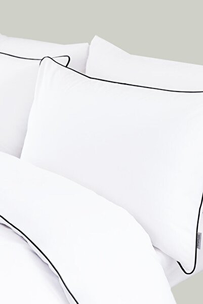 RİTMOHOME Off White Basic Plain Cotton Black Piping Hotel Series Double Duvet Cover Set