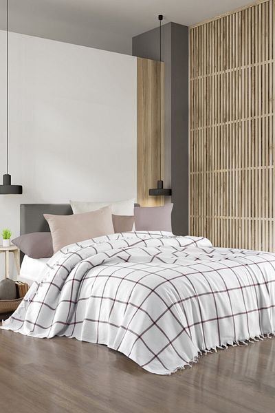 Lux Touch سكوتش كلاريت غطاء لحاف مزدوج أحمر 200 × 220 سم غطاء أريكة سرير كرسي بذراعين منسوج من القطن