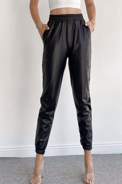 Jöns Butik Içi Polar Lastikli Paça Cepli Kadın Deri Pantolon