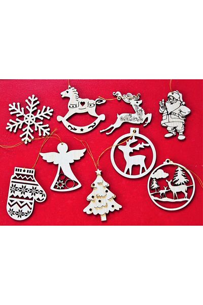 Mini Tasarım Atölyem Wooden Christmas Tree Ornament Set of 9
