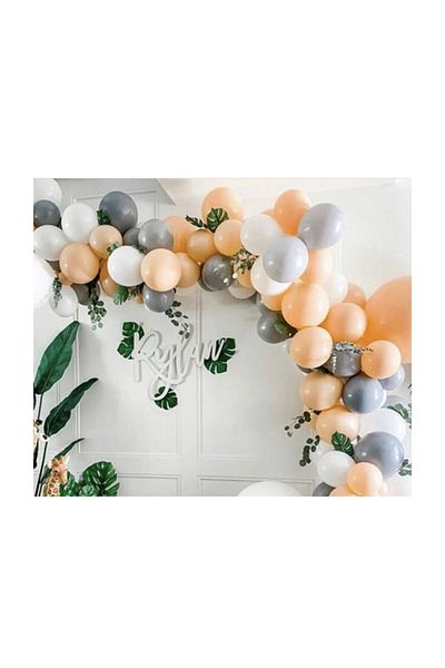 Parti dolabı 100 Pieces Salmon Gray White Balloon Soft Colors Balloon Chain