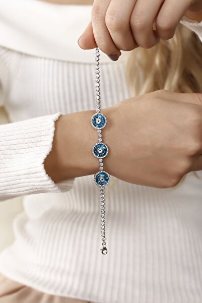 Lia Berto Su Yolu Nazar Boncuk Üçlü Camgöz 925 Ayar Gümüş Bileklik