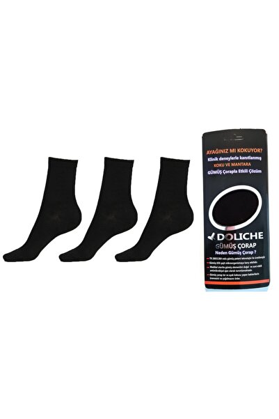 Doliche 3'lü Siyah Bambu Diyabetik Patentli Gümüş Iplikli Kadın Dikişsiz Uzun Çorap