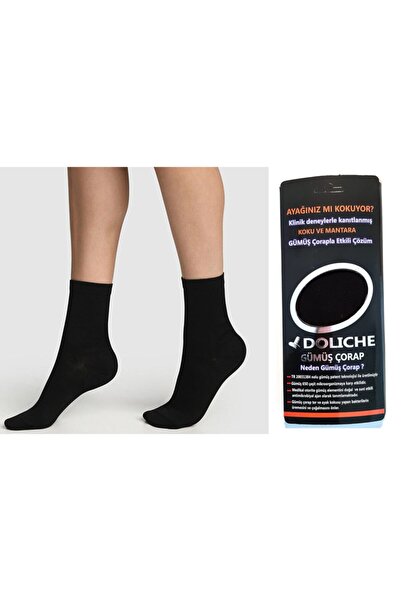 Doliche 3'lü Siyah Bambu Diyabetik Patentli Gümüş Iplikli Kadın Dikişsiz Uzun Çorap