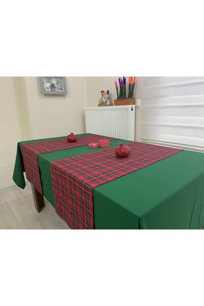 Zeren Home Темно-зелений колір скатертина на стіл, новорічний комплект скатер...