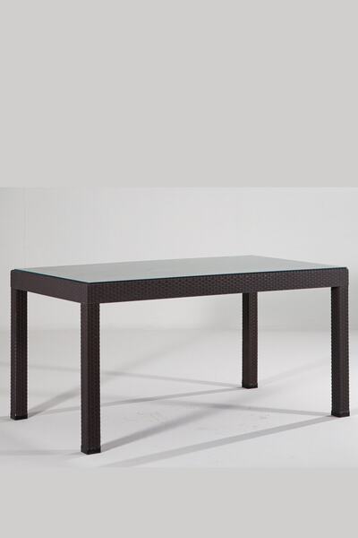 SANDALİE Rattan 90x150 Camlı Kahve Masa - Bahçe&balkon&teras