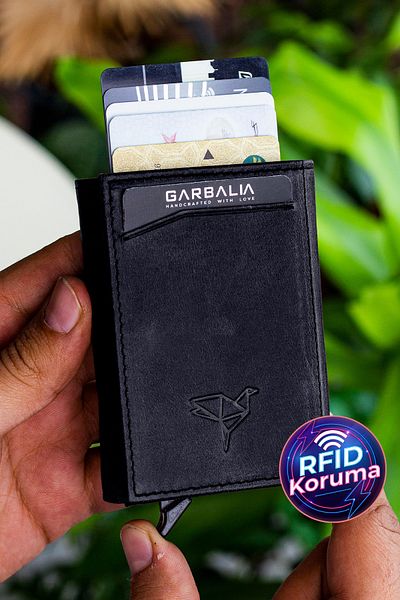 Garbalia Bryant Crazy Leather Mechanism Black Card Holder Wallet