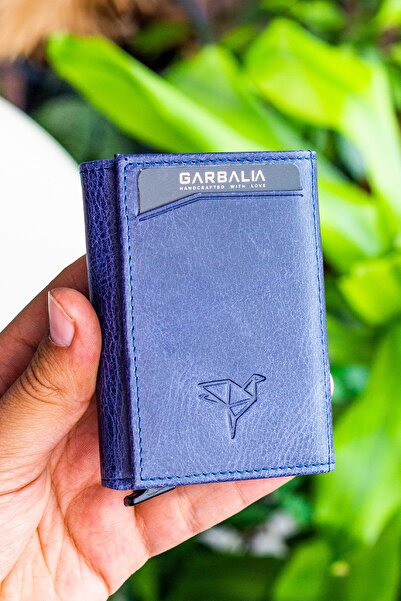 Garbalia Bryant Crazy Leather Dark Blue Card Holder Wallet with Rfid Blocking Mechanism