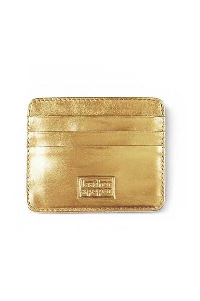 Leather Paper Gold Colored Leather and Paper Credit Card Holder