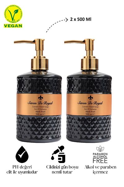 Savon De Royal Luxury Vegan Liquid Soap Black Pearl 500 ml 2 Pieces, Orange, Vanilla