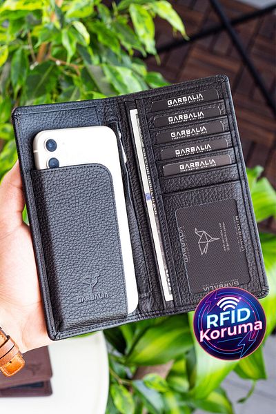 Garbalia Unisex Black Rome Genuine Leather Wallet with Cell Phone Compartment