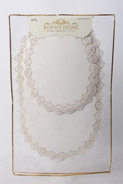Bonny Home Venus Cream Σετ 2 Δαντελένιο Χαλάκι Μπάνιου Σετ Τουαλέτας Προίκα