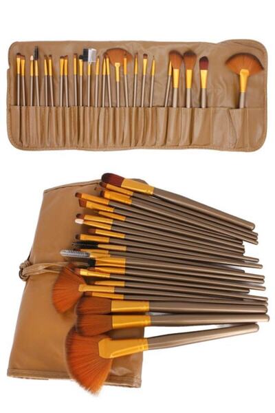 MUJGAN Profesyonel Çantalı 24 Parça Makyaj Fırça Seti Krem Renk