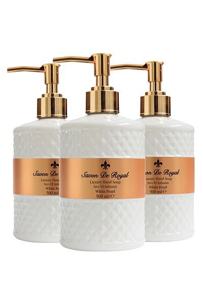 Savon De Royal Luxury Vegan Liquid Soap White Pearl 500 ml 3 Pieces, Musk, Vanilla