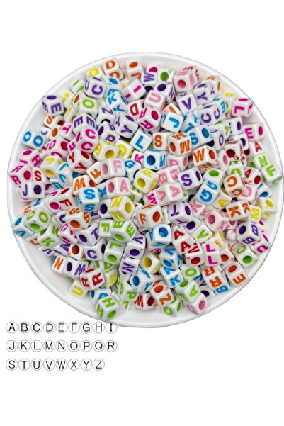 Hedef Bijuteri خرز حروف مكعب أبيض اللون 7 مم، خرز نرد حروف أبجدية 7 × 7 مم (3...