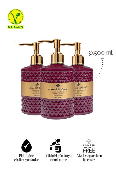 Savon De Royal 500 ml Luxury Vegan Liquid Soap - Baroque Pearl, Fruity, Jasmine, Vanilla, Sandal