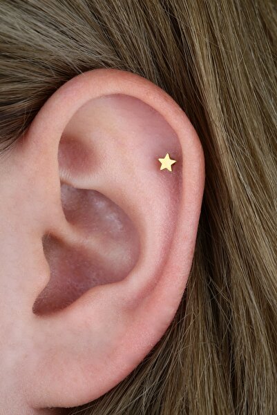 Vilma Aksesuar Helix Cerrahi Çelik Yıldız Piercing (8mm) Gold Renk