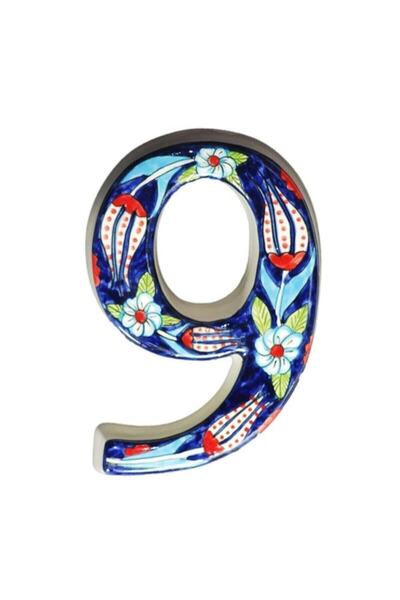 Yılmazel Handmade Ceramic Door Number with 3 Color Options, Door Numbers 9 Dark Blue