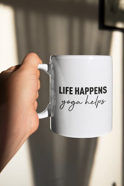 Yoga Baskılı Hediyelik Özel Tasarım Spor Kupa Mug Bardak Beyaz