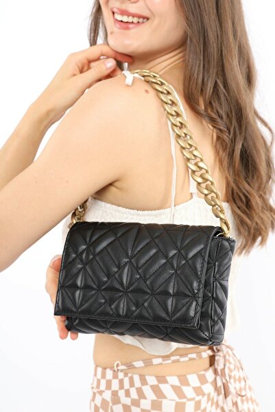 Giyimine Geantă de umăr matlasată neagră de damă cu lanț