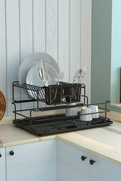 Teknotel Ömür Boyu Paslanmaz I?ki? Katli Modüler Bulaşiklik Tabaklik Si?yah K...