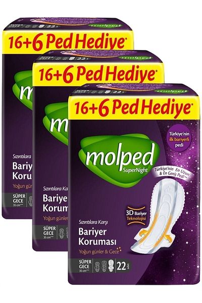 Molped Supernıght Super Night Hygienic Pad 22 Pieces X 3 Pieces