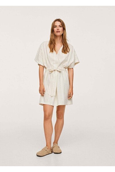 MANGO Woman Γυναικείο φόρεμα από βαμβακερό φιόγκο εκρού