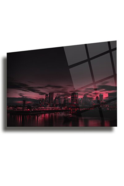 No 19 Desing Kırmızı Şehir Cam Tablo,new York Duvar Dekarasyonu,ev Dekorasyon,duvar Tablosu,ev Hediyesi