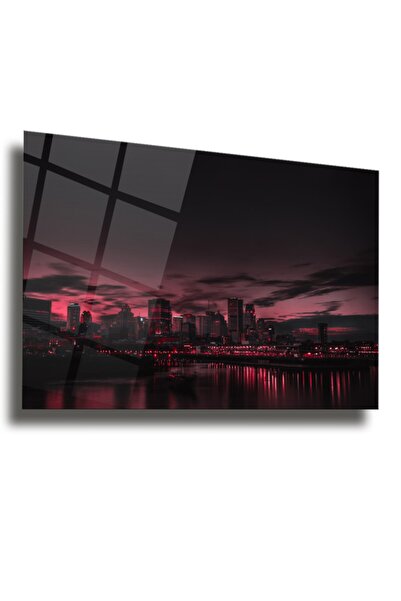 No 19 Desing Kırmızı Şehir Cam Tablo,new York Duvar Dekarasyonu,ev Dekorasyon,duvar Tablosu,ev Hediyesi